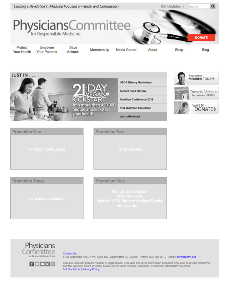 Kris Carafelli | Experience Designer & Researcher | Redesigned PCRM Home Page Image